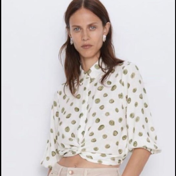 Zara Ivory, Green Polka Dot Crop Top - Picture 2 of 7